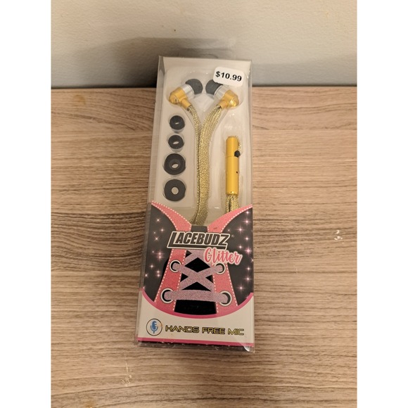 Lacebudz Glitter Earbuds Hands Free Mic Gold Sparkle Wired Headphones LOT OF 2! - Picture 4 of 6